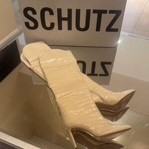 Schutz Maryana Over the Knee Off White Croco Boots